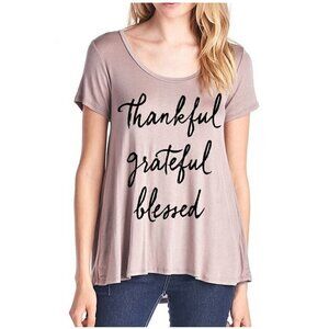Womens Mocha Thankful Grateful Blessed Flowy Rayon Stretch A Line Loose T-Shirt